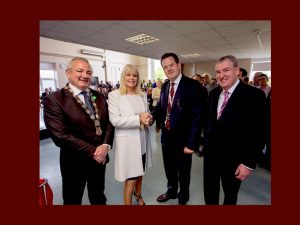 Mary Mitchell O’Connor TD pictured here with Neal Johnston, Managing Director, Exertis Supply Chain Services,  Jerry O'Dea, Metropolitan  Mayor of Limerick and Kevin Sherry, Executive Director of Enterprise Ireland.